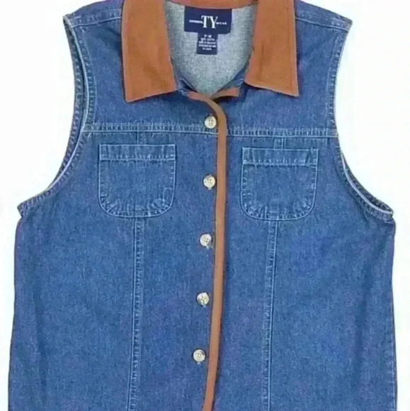 Vintage 90s Button Up Blue Denim Vest / Sleeveless Jean size 1X - Picture 1 of 5